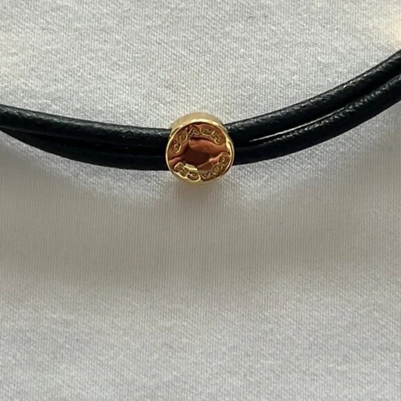 COACH 🦕 Rexy Dinosaur Leather Friendship Slider Bracelet Black Gold - Picture 5 of 9
